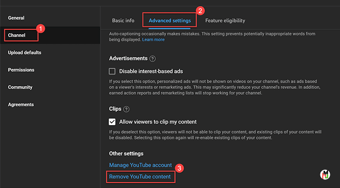 YouTube Studio Advanced Settings