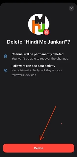 WhatsApp Channel Delete Confirmation