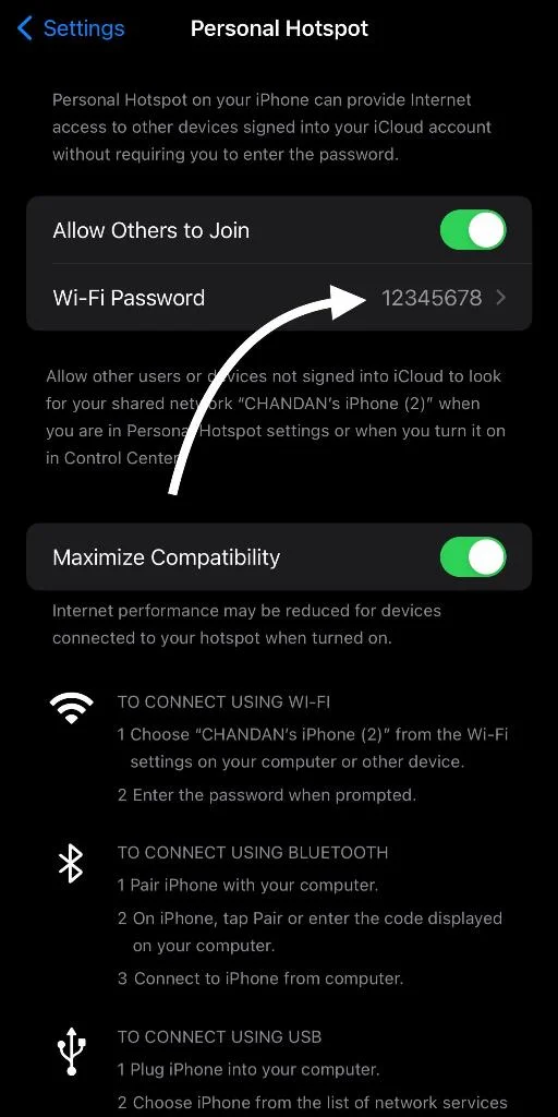 iPhone Hotspot Password